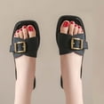 thumbnail image 2 of Xfvqtps Slide Sandals for Women Flat Sole Open Square Toe Buckle Decor Soft Sole Non Slip Summer Beach Sandals Black, 2 of 5