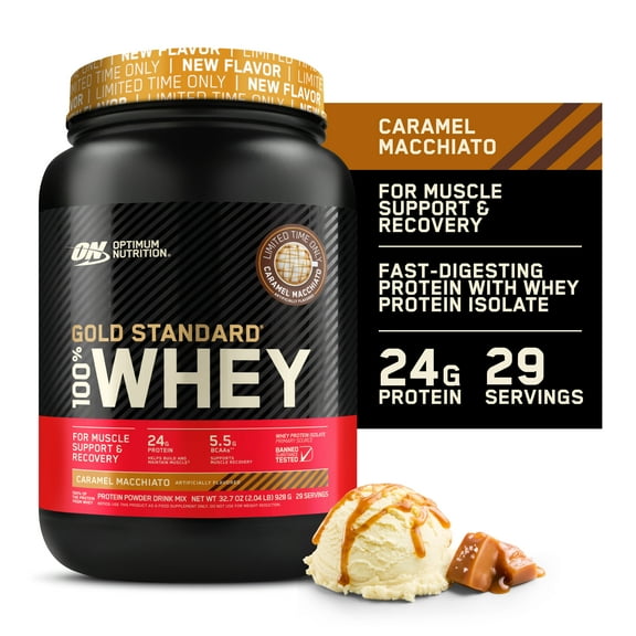 Optimum Nutrition New Flavor Gold Standard 100% Whey Protein Powder, Caramel Macchiato, 2 Pound (Pack of 1) (Packaging May Vary)