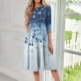 thumbnail image 2 of WTOBBY Women's Fashion Forward Round Neck Floral Print 3/4 Sleeve Dress, Contemporary Digital Design Midi Dress with Comfort Fit,Royal Blue S, 2 of 4