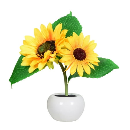 

Sunflower Flowers Night Light Battery Powered Bonsai Desk Lamp Gift (2 Flowers)