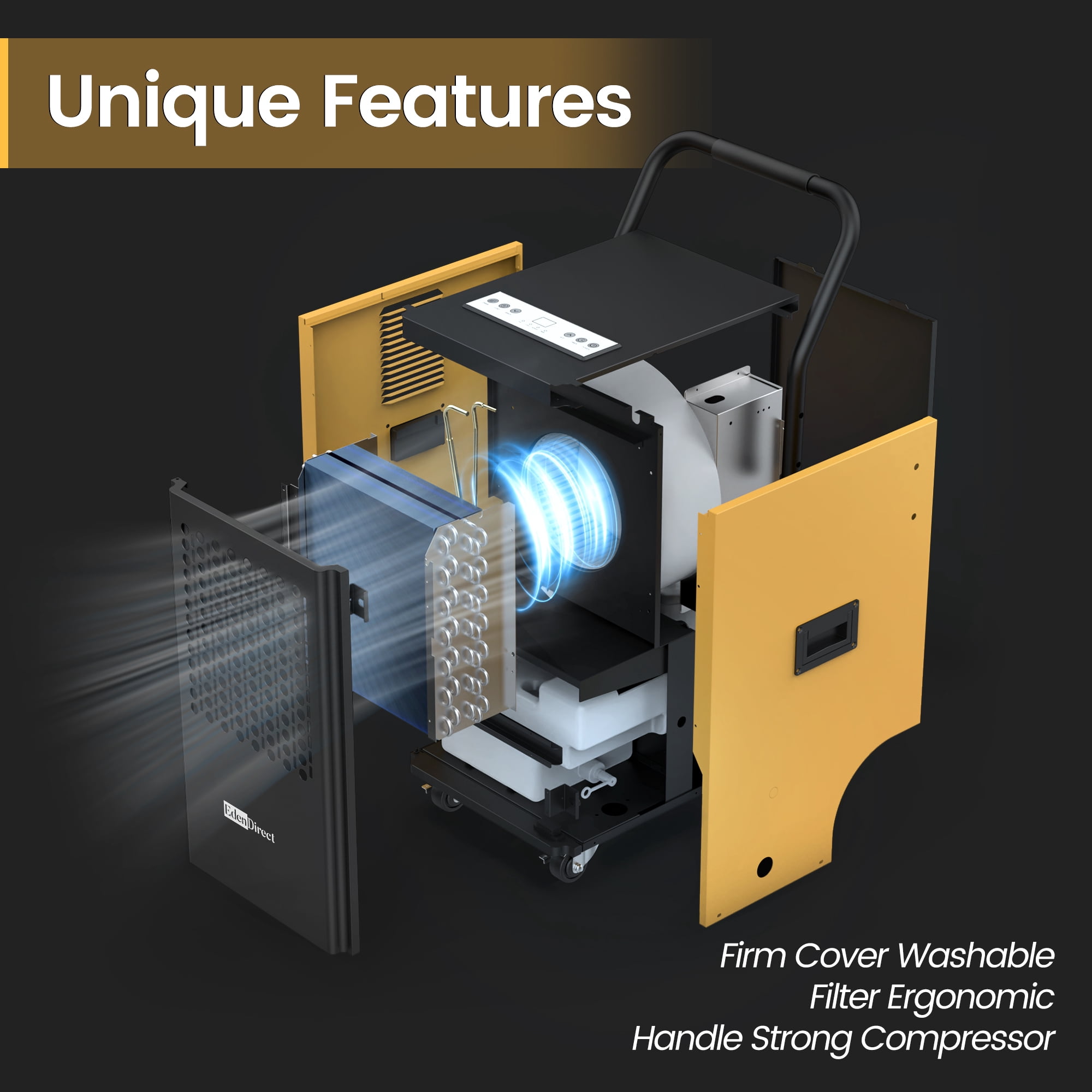 174 pt. 6,000 sq. ft. Buckless Industrial Dehumidifier with Pump, Dehumidifier for Basement in Yellow