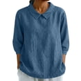 thumbnail image 2 of Women's 3/4 Sleeve Collared Solid Color Loose Casual Pullover Top, 2 of 7