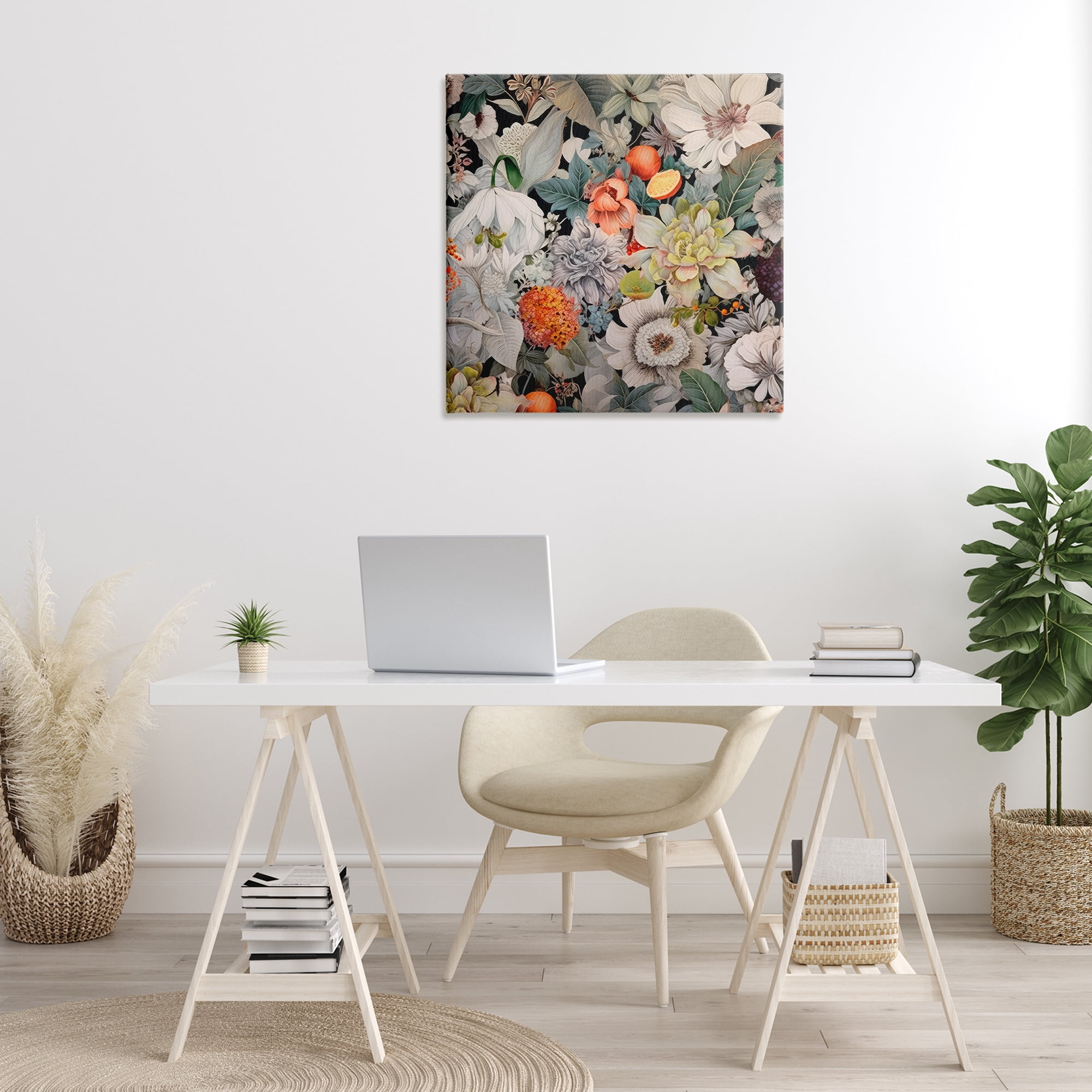 Stupell Industries Grey Mixed Florals Botanical & Floral Painting Gallery Wrapped Canvas Art Print Wall Art, 30 x 30