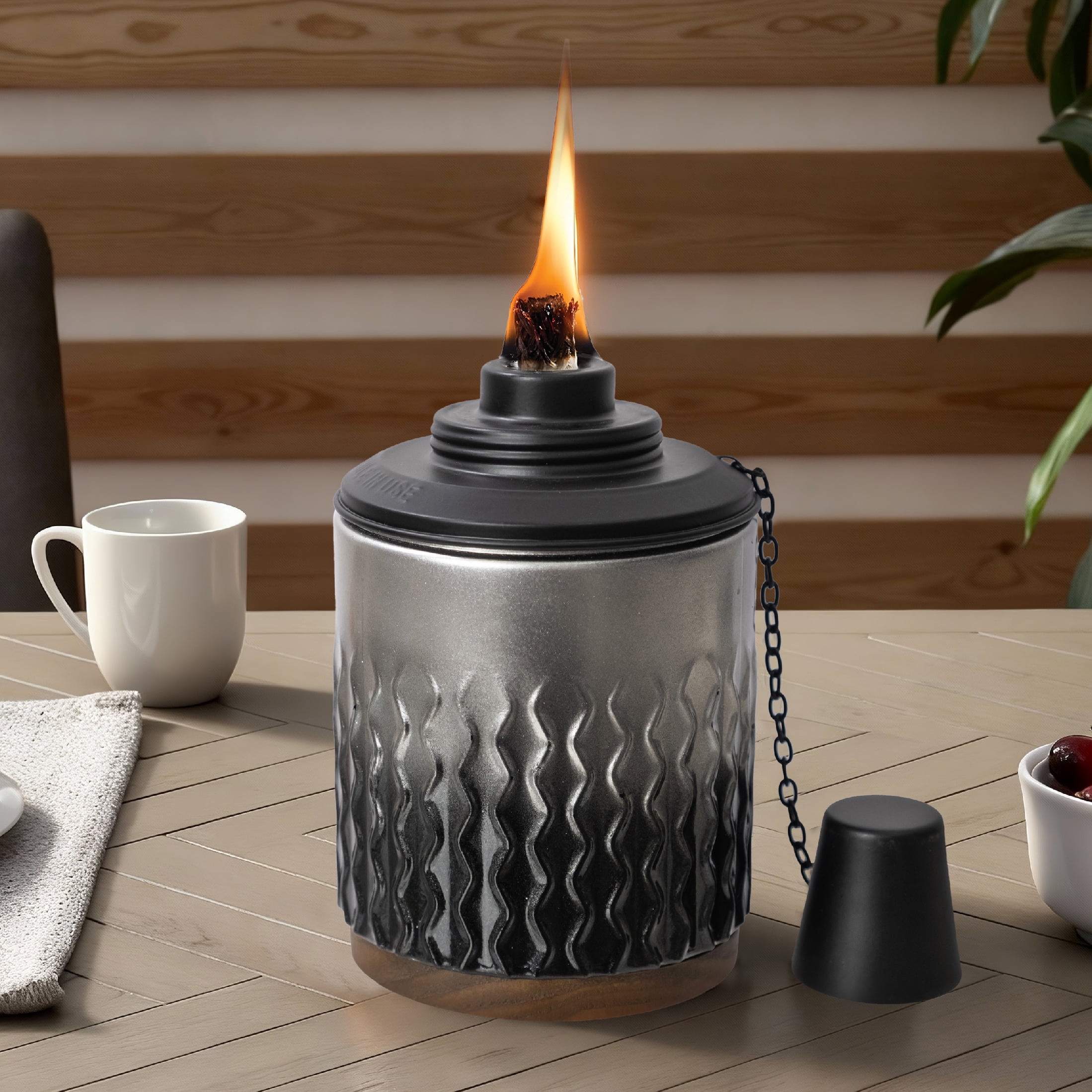 Mainstays Midnight Glass Outdoor Tabletop Torch with Fiberglass Wick, Decorative Torch