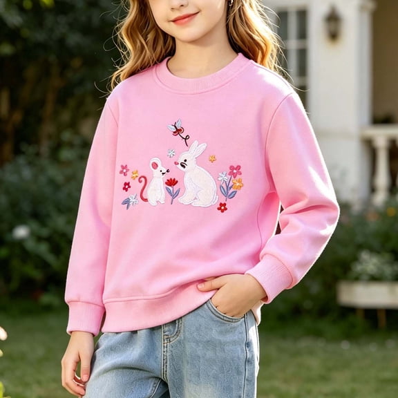 HVOBTTY Fall/Winter Toddler Boys Girls Sweatshirt Embroidery Long Sleeve Crew Neck Pullover Casual Sport Daily Tops, Size 1-7 Years