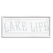 Lake Life Woodsy Cabin Sign Typography Graphic Art White Framed Art Print Wall Art