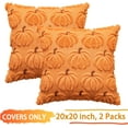 thumbnail image 3 of Pumpkin Fall Decorative Throw Pillow Covers 20"x20", Set of 2 Orange Brown Soft Faux Fur Pillow Covers for Autumn Harvest, Fluffy Plush Accent Pillow Cases for Farmhouse Halloween Decor, 3 of 15