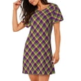 thumbnail image 2 of Fotbe Mardi Gras Plaid Bata de Dormir para Mujer con Estampado, Camisón de Algodón de Manga Corta, Ropa de Dormir Casual, 2 of 6