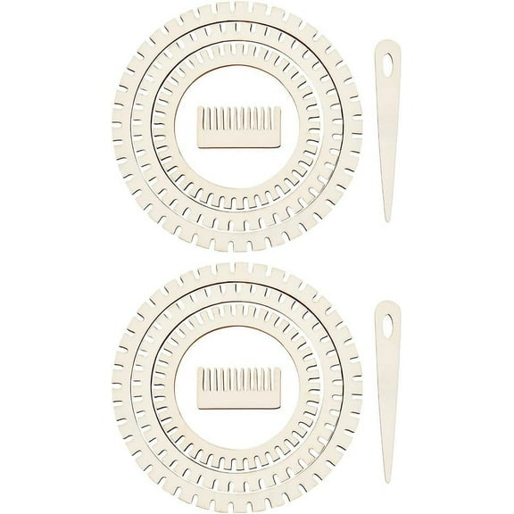 2sets 2 Sets 3 Size Wooden Weaving Looms Kit Wooden Mini Weaving Looms Round Weaving Looms Kit with Weaving Needle and Comb Knitting Looms for DIY Art Crafts Knitting Beginners Weaving Lovers Brown