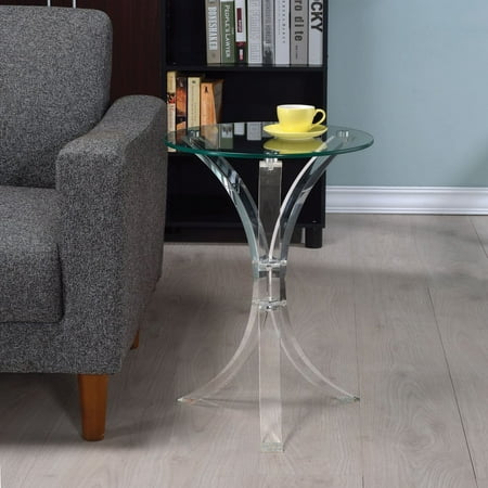 Cherry Finish Glass Top Table - Coaster Round Glass Top End Table, Finish: Clear By Coaster Home Furnishings