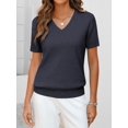 thumbnail image 2 of Jersey ANRABESS para mujer, mezcla de lana, cuello en V, manga corta, gris, 2 of 6