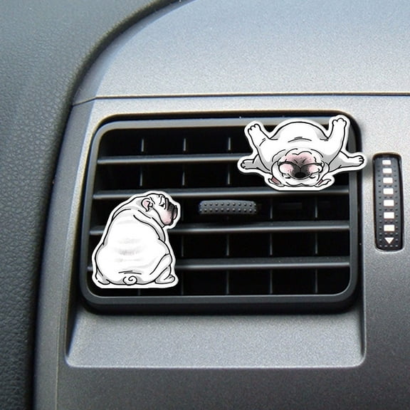 WIRESTER Set of 2pcs Car Air Freshener Fragrance Vent Clip Decoration with Lemon Scented Pad - White English Bulldog Funny Playful Postures