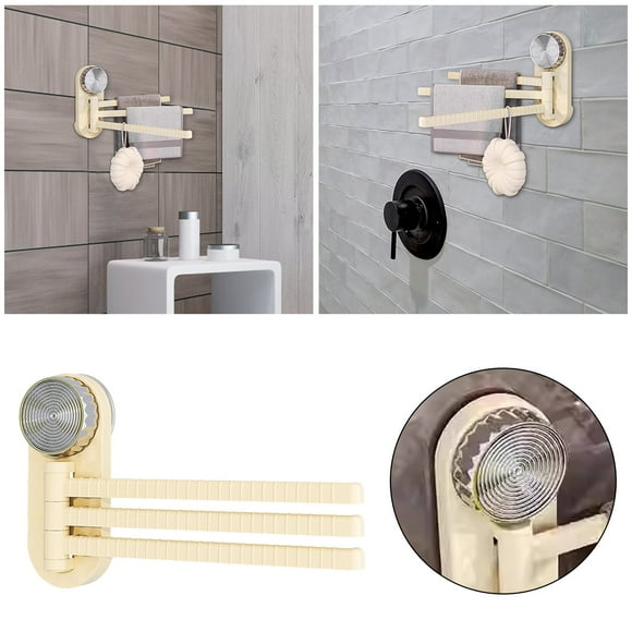 Support à Serviettes Rotatif Porte-Serviettes Pivotant Ventouse 3 Tringles Organisateur Portable Sans Perçage Égouttoir Porte-Serviettes pour Salle de Bain Ménage Blanc