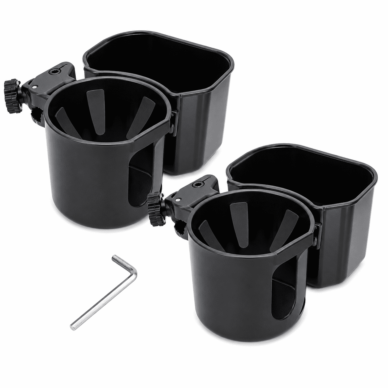 2-Pack 2-in-1 Wheelchair Cup Holders with 6.4-Inch Storage Box, Adjustable Drink Holders for Walkers, Rollators, Strollers, Scooters and Golf Carts