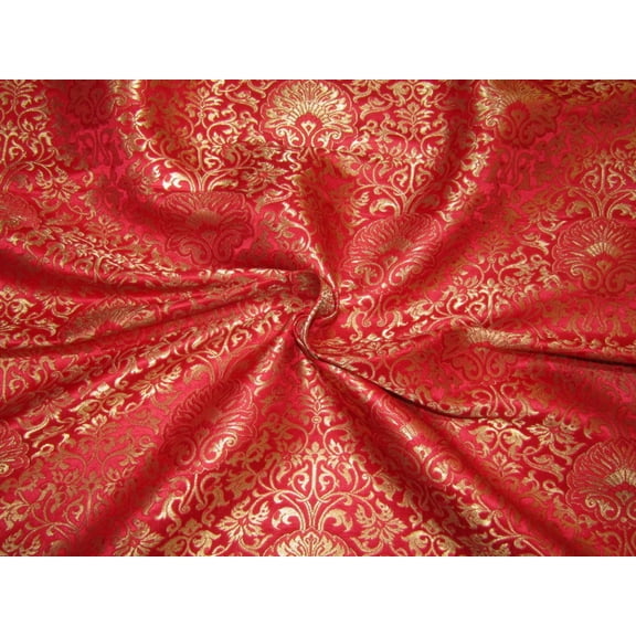 Silk Brocade fabric Red x metallic gold color 44" wide BRO776[3]