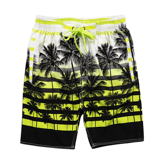 Aayomet Swimming Trunks for Men Large Shorts Enlarged Five Point Shorts Coconut Tree Digital Print Surfing Beach (Yellow, XL)