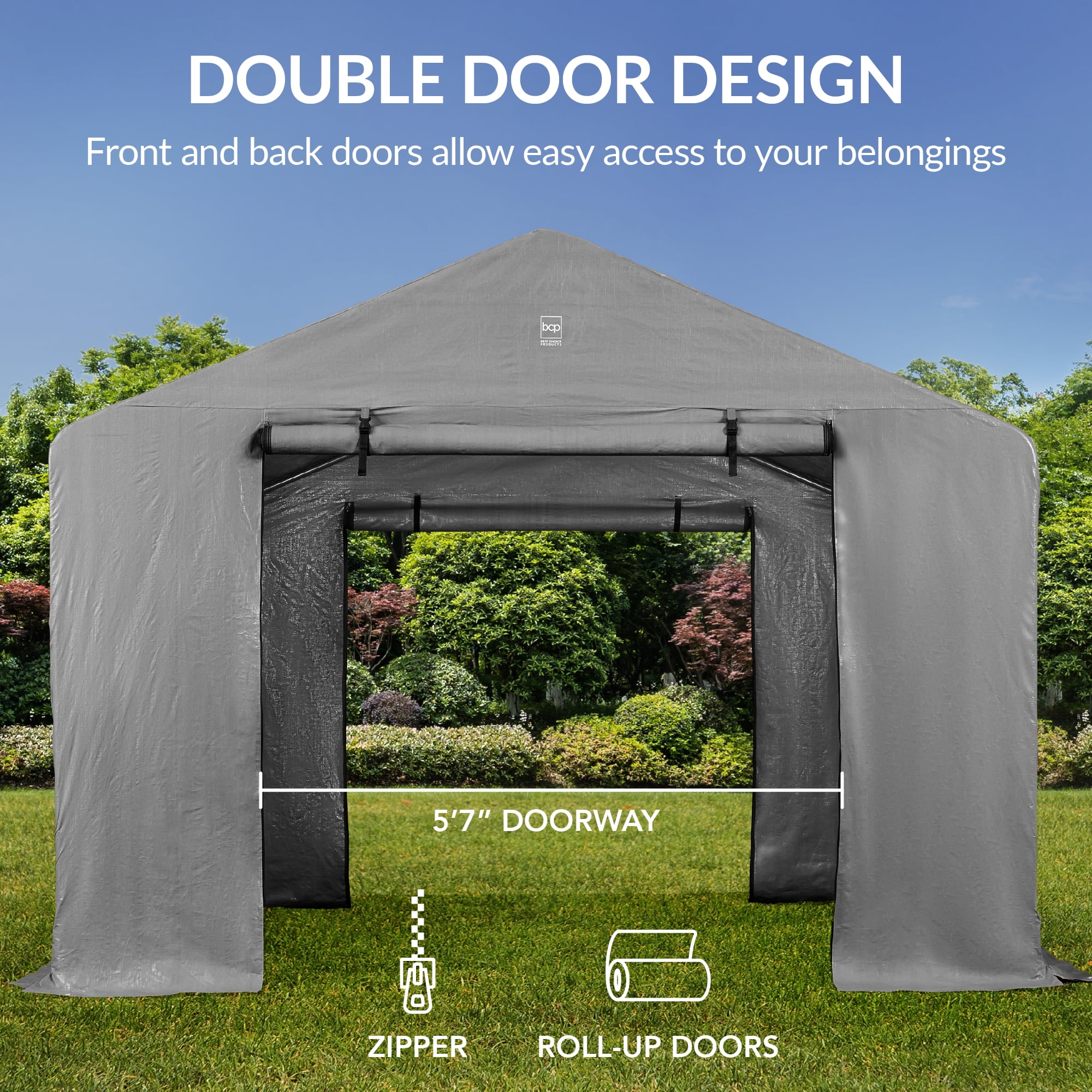 Best Choice Products 10x8ft Outdoor Fabric Storage Shed, Steel Frame, Dual Roll-Up Zipper Doors, Window - Gray