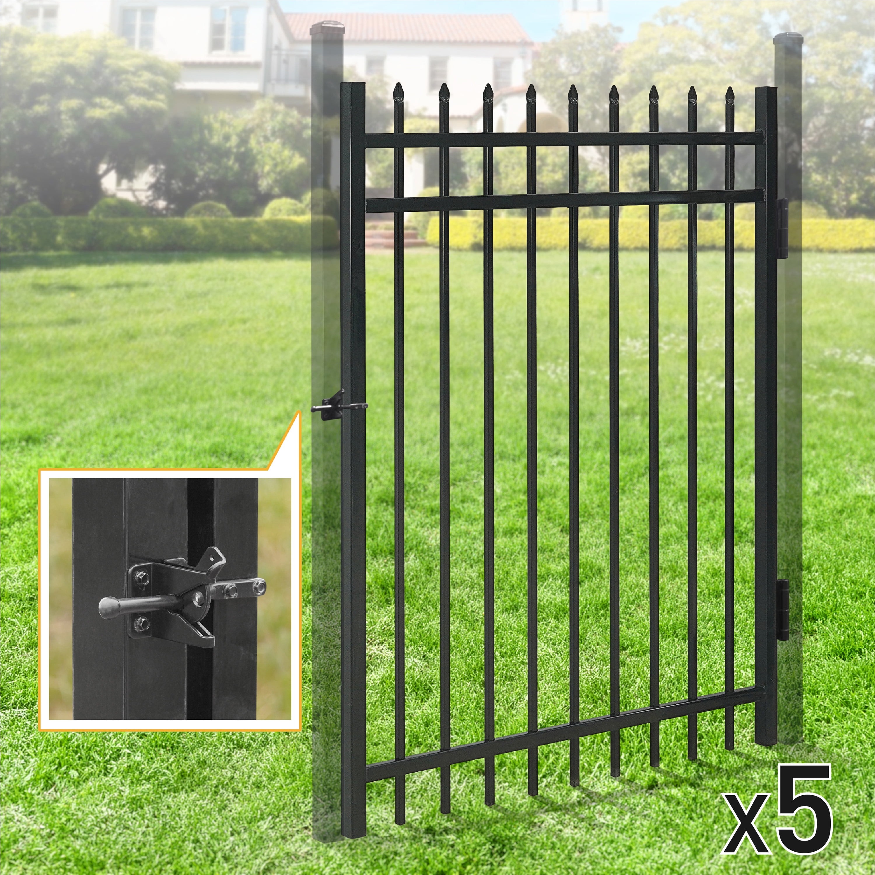 Fencer Wire Pack of 5 Heavy Duty Pinnacle Fence Gate, 4FT Height x 4FT Width Outdoor Fence Gate, Anti-Rust Steel Gate for Fencing Barrier, Decorative Garden Gate for Residential, Yard, Pool, Patio
