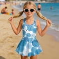 thumbnail image 3 of COEQINE Classic Tankini Style Swim Dress for Girls, U-Neckline V-Back Straps Bathing Suit with Attached Skirt, for Swim Lessons, Summer Camp, Sizes 3-4, Blue Watercolor Circle, 3 of 8