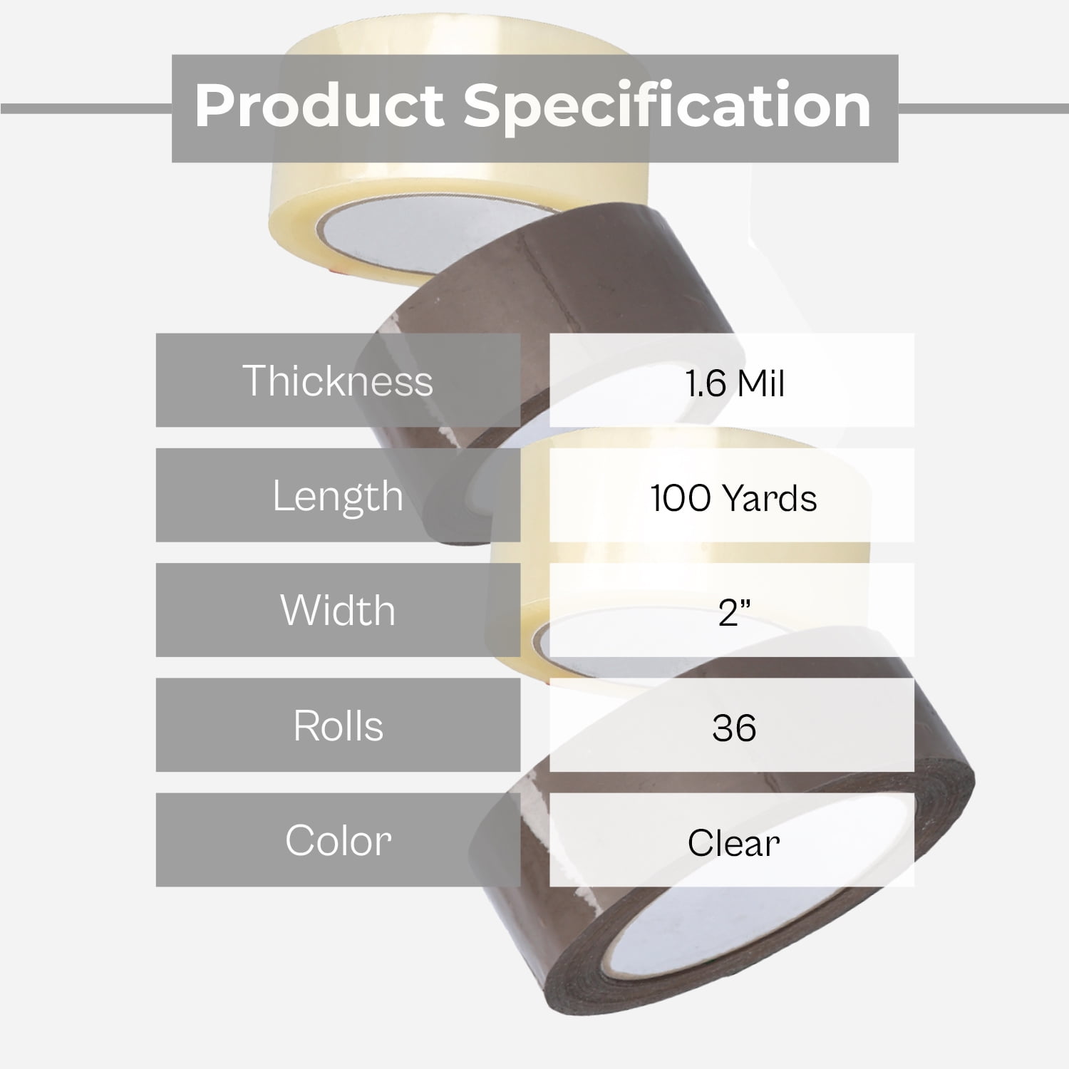 MMBM 36 Rolls - 1.6 Mil - Carton Sealing Parcel Packing Shipping Tape for Smooth unwind, Secure Seal, Clear, 2" x 100 Yard (330 ft)