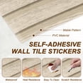 thumbnail image 3 of Uxcell 10 piezas de azulejos autoadhesivos para salpicaduras 11.8"x11.8" PVC pared textura de madera gruesa autoadhesiva impermeable para cocina, baño, dormitorio, beige, 3 of 7