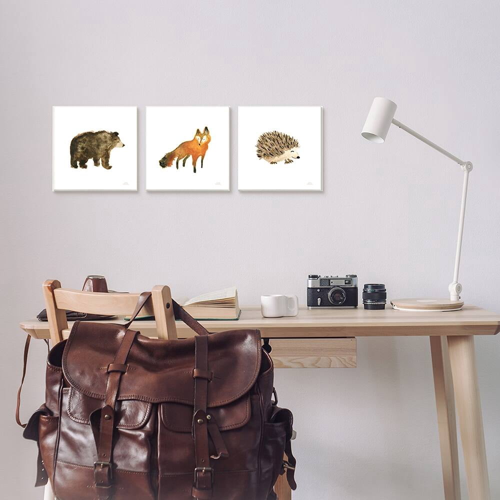 Stupell Industries Whimsical Forest Animal Watercolor Fox Hedgehog Bear Wall Plaque by Laura Marshall