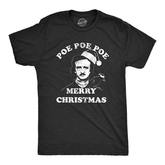 T-shirt Homme Poe Poe Joyeux Noël Drôle Edgar Allan Poe Amateur de Livres (Noir Chiné) - m