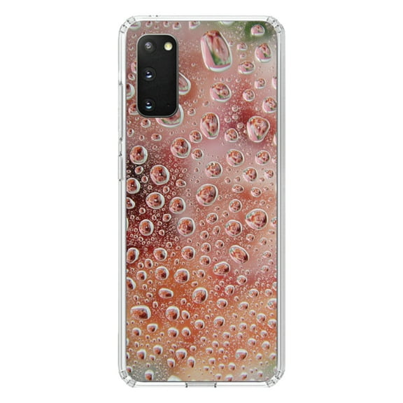 DistinctInk Clear Shockproof Hybrid Case for Galaxy S20 ULTRA / 5G (6.9" Screen) - TPU Bumper, Acrylic Back, Tempered Glass Screen Protector - Red Water Droplets Glass