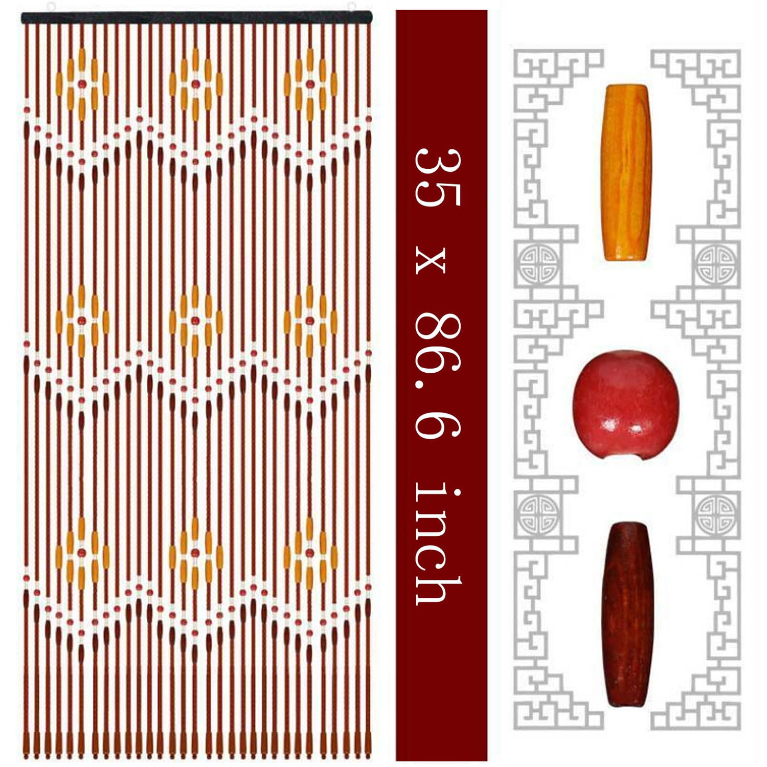 uyoyous Wooden Bead Door Curtain String Bohemian Bamboo Room Divider Home Decor 35x86.6in, 31 Strands