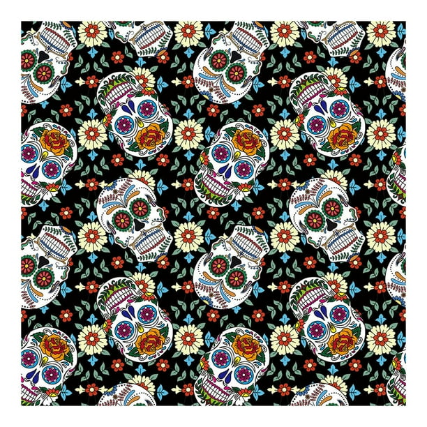 Tela de para manualidades Patchwork Cuadrados Tela Acolchado Patchwork Color Cráneos Paños DIY Scrapbooking Arte Negro 90x110cm
