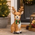 thumbnail image 4 of SPOORYYO Christmas Light Up Reindeer Statue Sitting Deer Figurine with LED Holly Collar Battery Operated Holiday Outdoor Indoor Decor, 4 of 7
