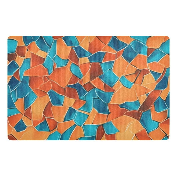 Rusty Orange and Turquoise Blue Random Floor Door Mat Outdoor Indoor for Home Entrance Welcome Mats 32"x20"