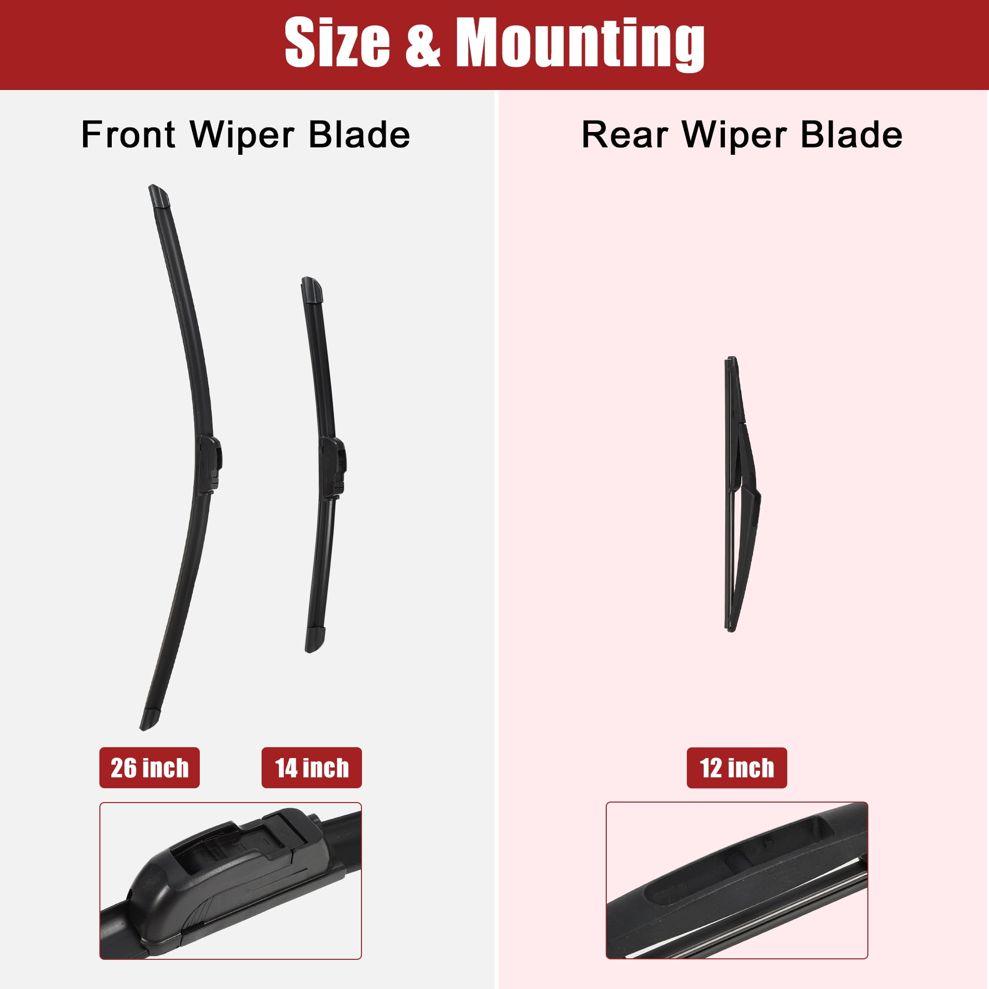 Unique Bargains 3 Pcs 26" 17" 12" Front Rear Windshield Wiper Blade Set Fit for Infiniti QX60 with J / U Hook Black