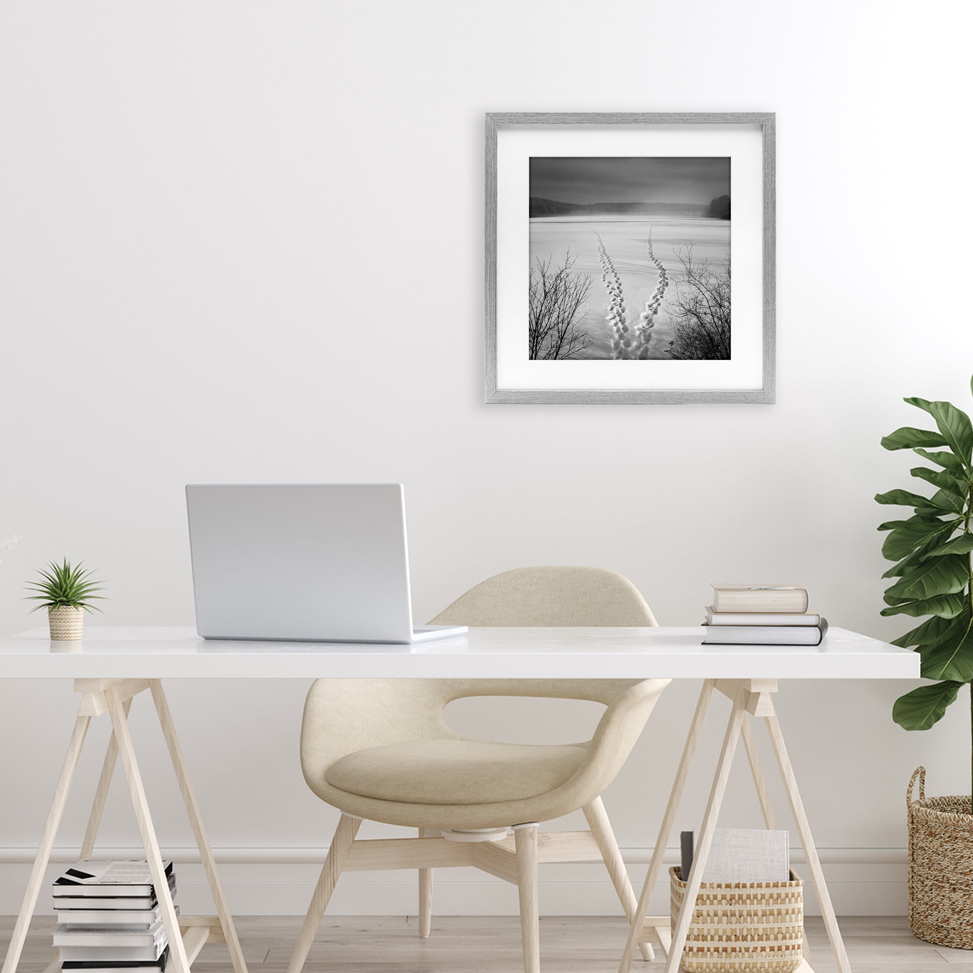 Stupell Industries Snowstep Tracks Across Frozen Lakes Gray Framed Print Under Glass, design by Chip Forelli