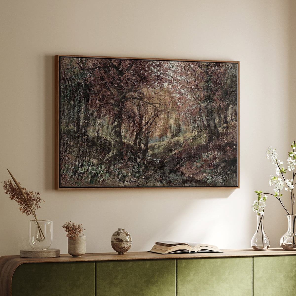 Vintage Landscape-CCCXCI By Wexford Home Framed in Walnut Wood Gallery Wrapped Canvas 25 in. x 37 in.