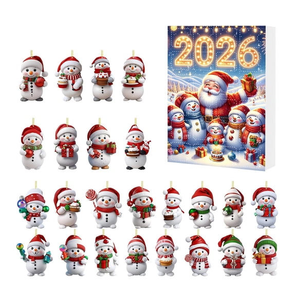 2026 Christmas Snowman Advent Calendar, 24 Days Xmas Countdown Box with Cute 2D Acrylic Snowman Hanging Ornaments, Kids Family Christmas Tree Decor Holiday Gift Set