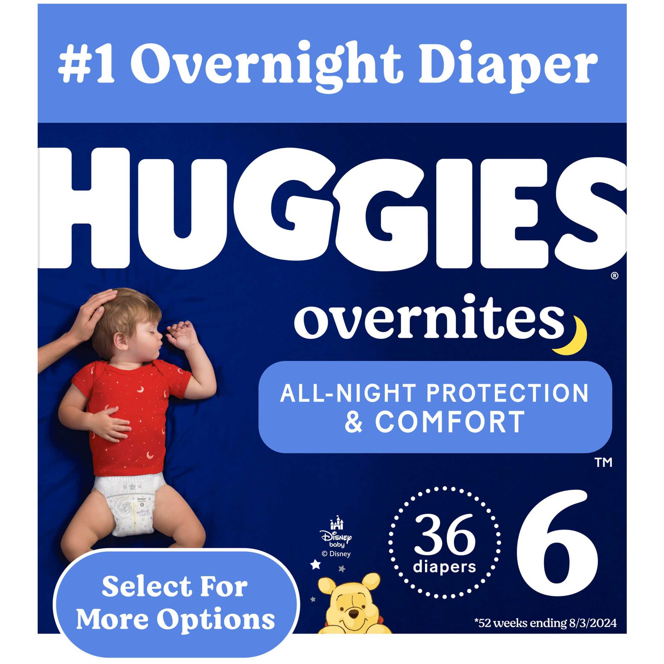 Huggies Overnites Nighttime Diapers, Size 6 (35+ lbs), 36 Count (Select for More)