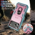 thumbnail image 3 of ELEHOLD Rugged Case for iPhone 17 Pro Max,Shockproof Heavy Duty Hybrid Military Grade Ring Holder Kickstand Function Anti-Slip Shockproof Rugged Case Camera Lens Sliding Cover ,Pink+Green, 3 of 9