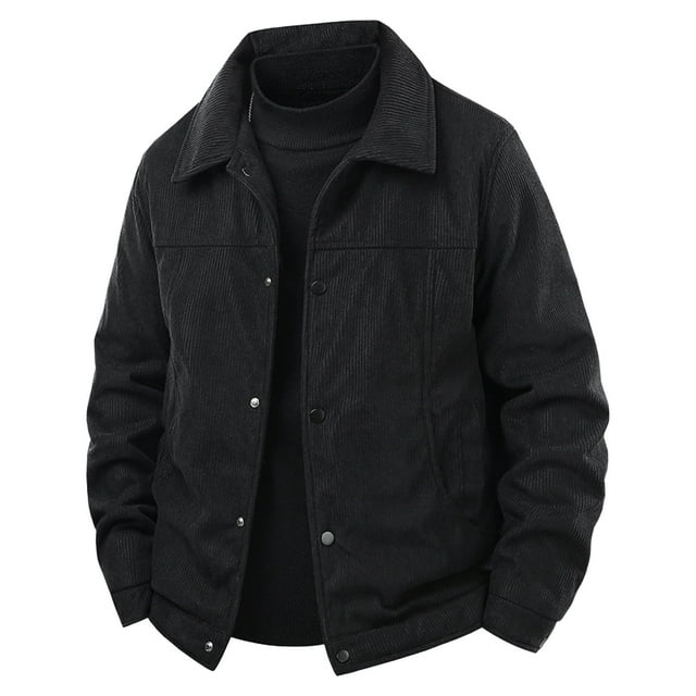 Ceisia Veste Décontractée pour Hommes Coupe Régulière Col Rabattu Simple Boutonnage en Velours Côtelé Doublé Polaire Cadeau