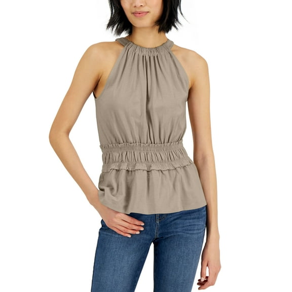 INC International Concepts Womens Smock Waist Halter Top Toasted Twine XL