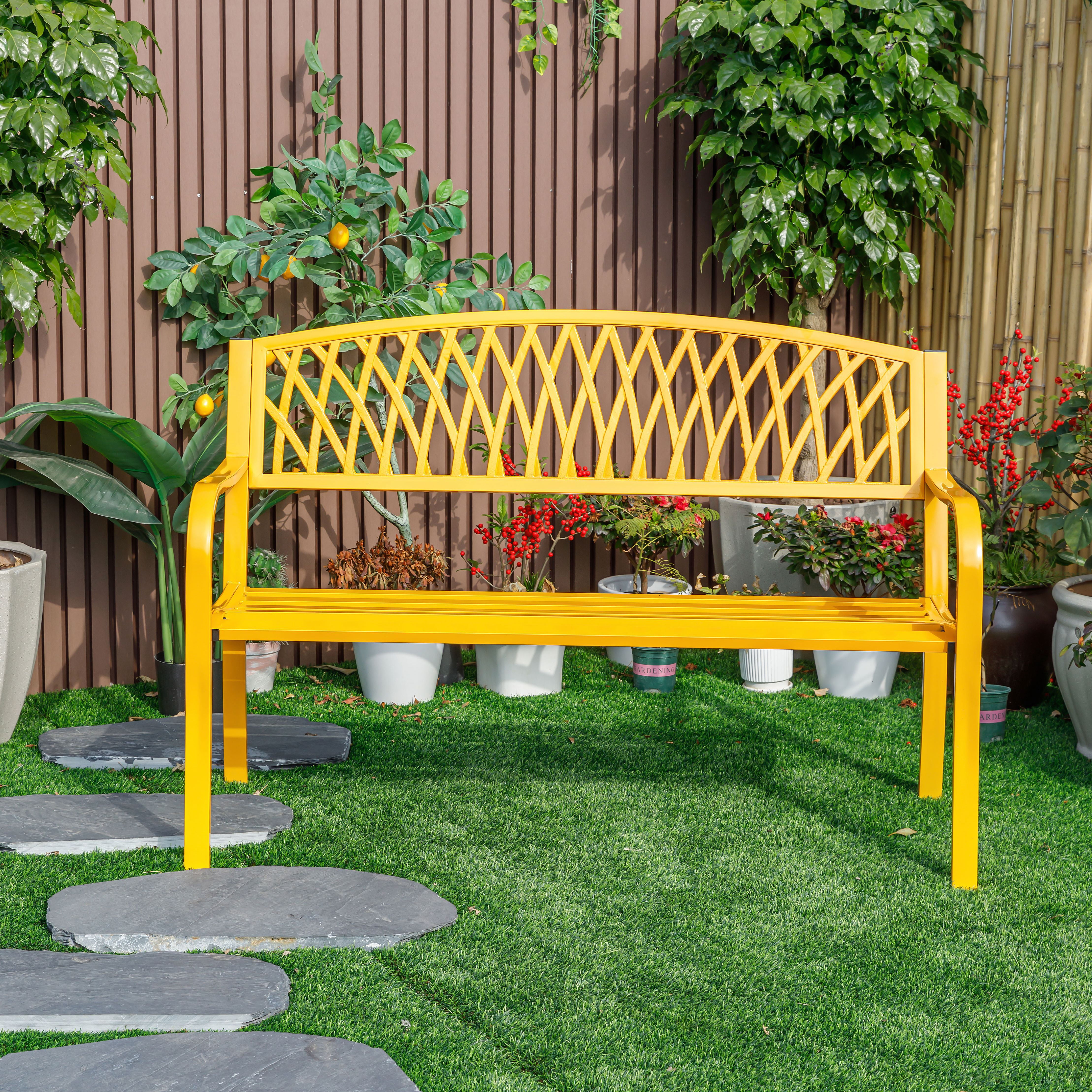 Hi-Line Gifts Cast Iron Outdoor Garden Bench - 50" - Yellow