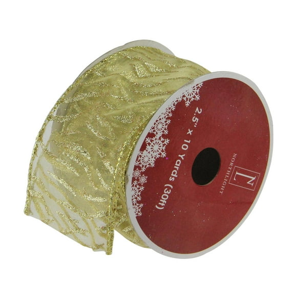 Sparkling Gold Lines Wired Christmas Craft Ribbon
