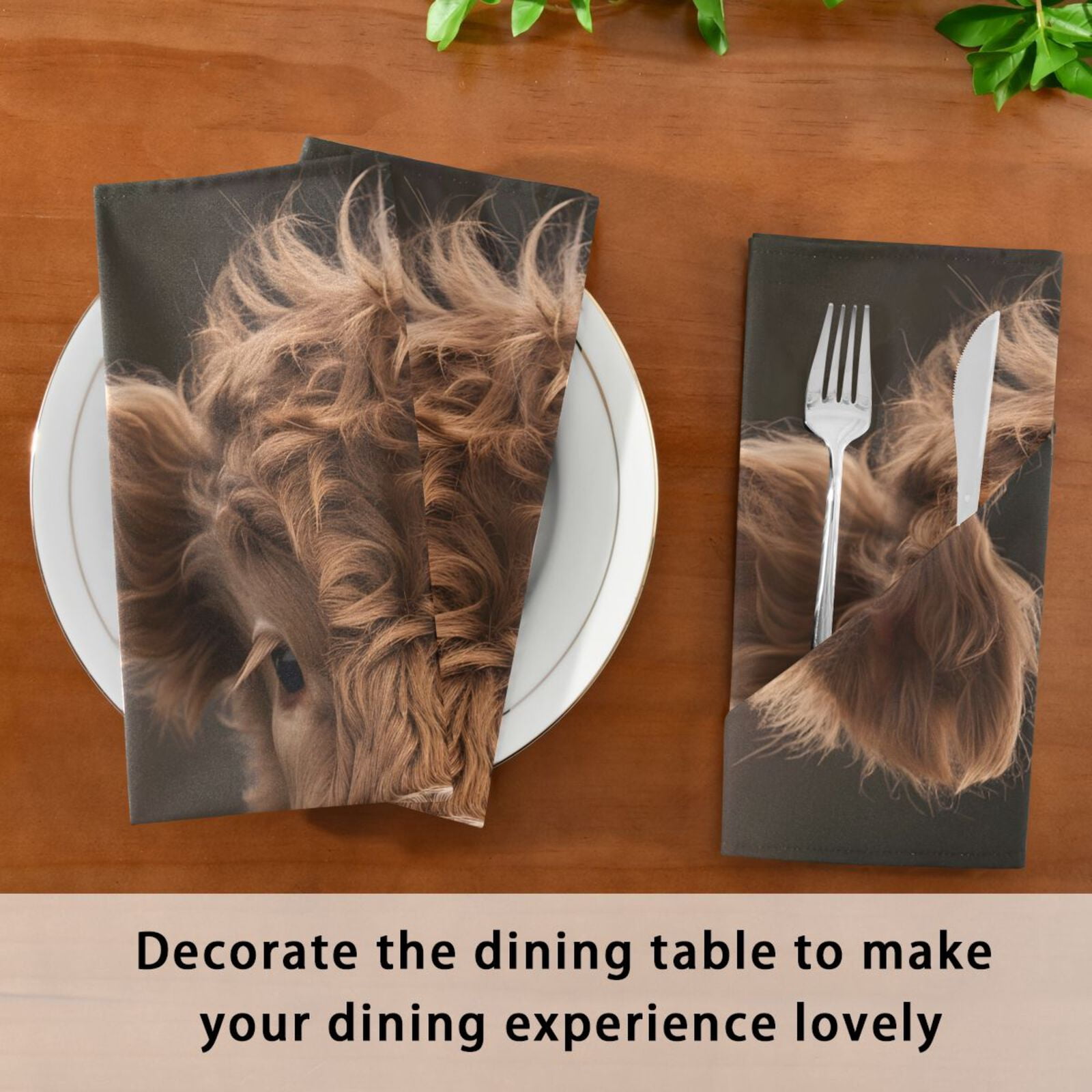 JSTEL Cute Calf Bull Cloth Napkins Set of 6, 20x20 Inch Washable and Reusable Napkin for Decoupage Dinner Party Everyday Use