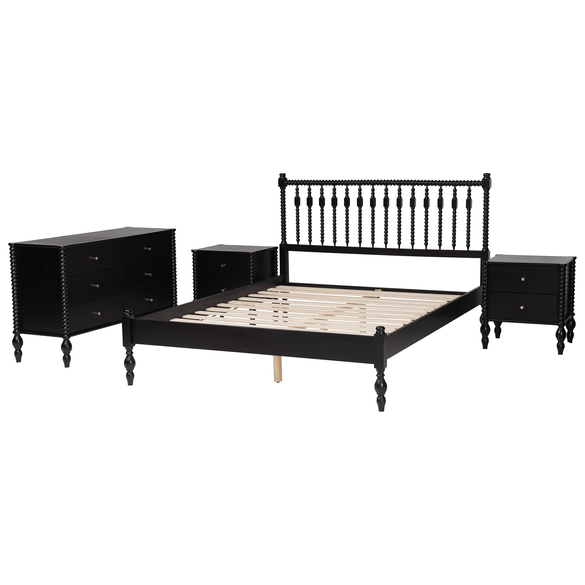 Baxton Studio Callison Farmhouse Bedroom Set, Full, 4-Piece, Black