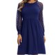 thumbnail image 2 of Vestido Corto Cuello Redondo Empalme De Encaje Vestido Informal De Mujer Elegante De Moda para Cumpleaños Azul Oscuro L, 2 of 5