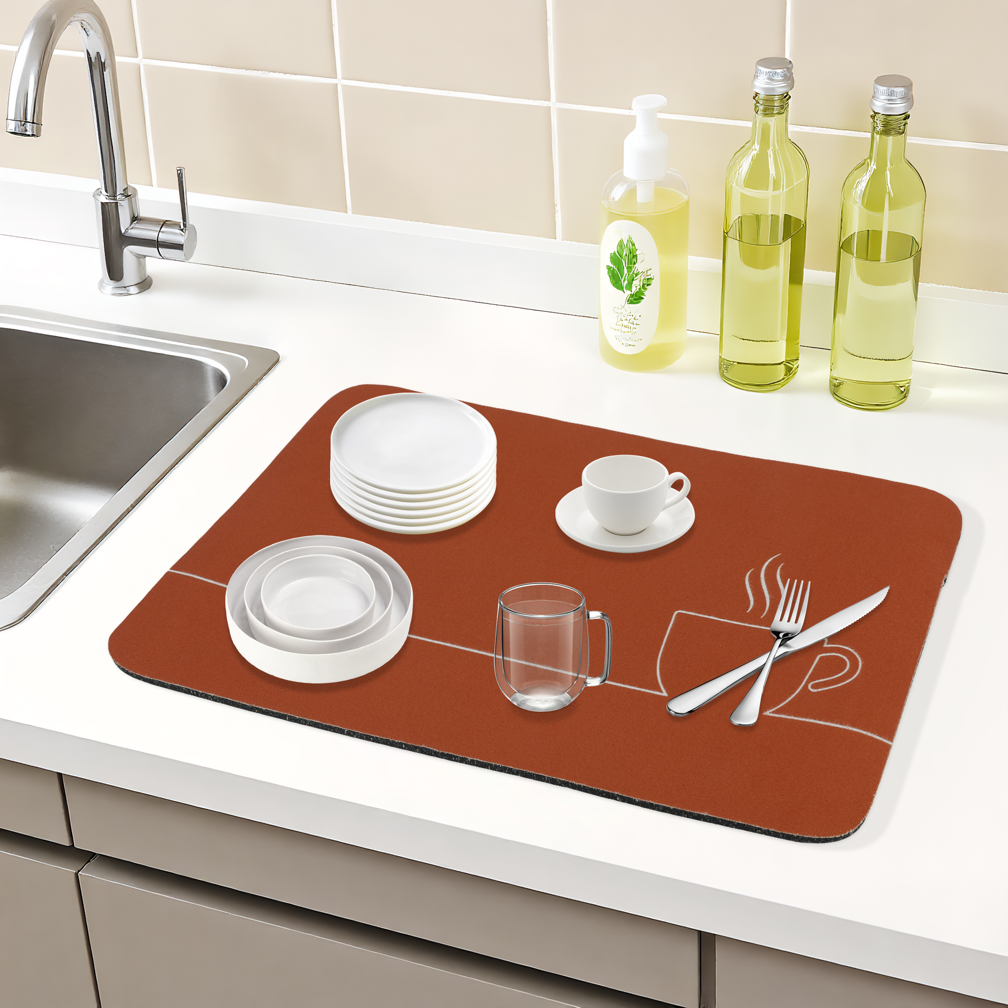 Unique Bargains Quick Dry Coffee Bar Dish Drying Mat Coffee 15.7*11.8 inch