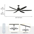 thumbnail image 2 of Dextrus Modern 66" 6-Blade Ceiling Fan with LED Light, 6-Speed Reversible Outdoor Ceiling Fan for Patio, Quiet DC Motor, App & Remote Control (Black), 2 of 6
