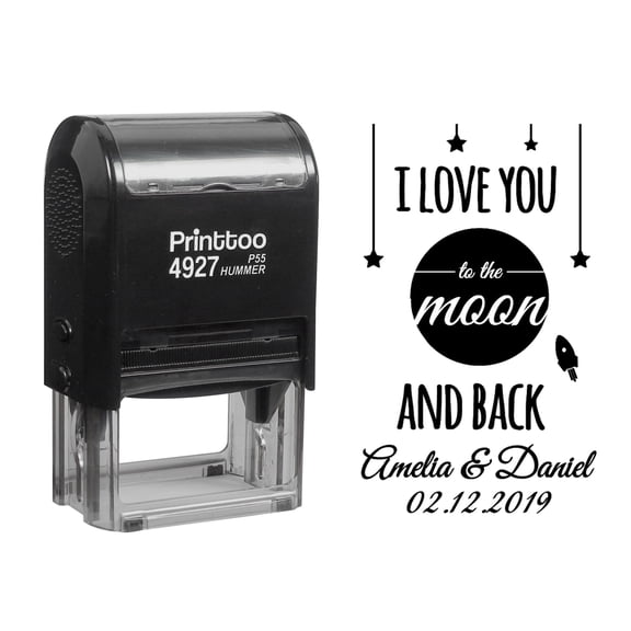 Printtoo Personalized Black Self Inking I Love You To The Moon And Back Favor Stamp Custom Wedding Favor Rubber Stamper-60 x 40 mm
