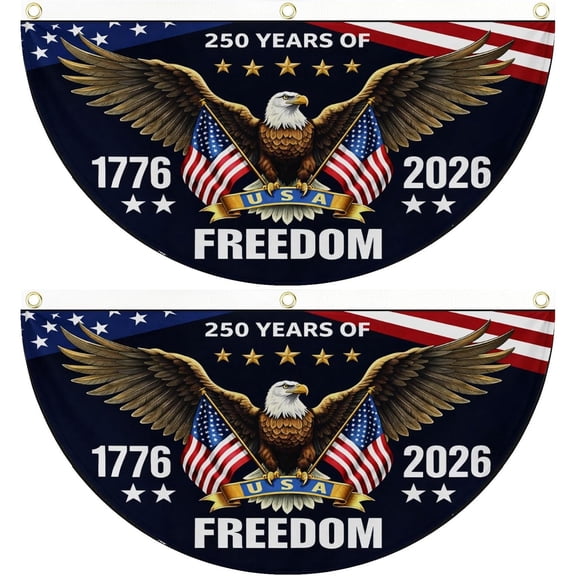 2PCS 250th Anniversary 250 Years of Freedom 1776-2026 Patriotic 4th of July 1.5X3 Bunting Flag Hilarious Fan shaped