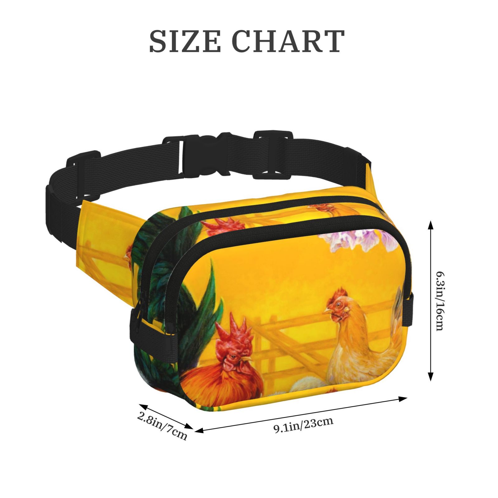 Picia The Chicken Family Print Square Double-Layer Waist Bag Mini Adjustable Waist Belt Bag Exercise Running Travel Hiking